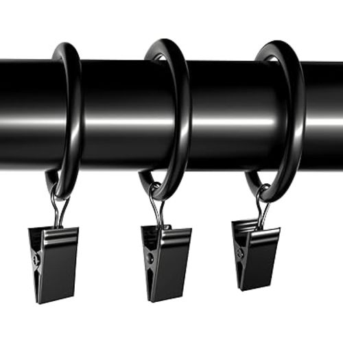 Lansian 20Pack Curtain Rings with Clips, Drapery Clips for Curtain, Drapery Rings with Clips for Hanging Drapery Drapes Bows, 2 inch Interior Diameter, Fits up to 1.8in Curtain Rod, Vintage Black