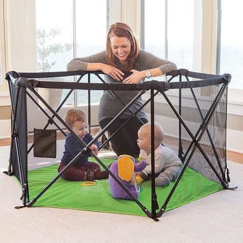 Summer Infant Pop ‘n Play Portable Playard, Green - Lightweight Play Pen for Indoor and Outdoor Use - Portable Playard with Fast, Easy and Compact Fold