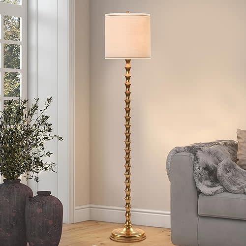 64.5" Gold Floor Lamp for Living Room, Gold Bamboo Floor Lamps for Bedroom, Tall Skinny Lamp for Home Decor, Mid Century Antique Floor Lamps with White Lampshade
