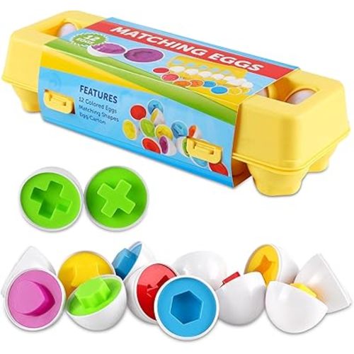 LOOIKOOS Easter Egg Toy for Toddlers 12 pcs Set Color & Shape Recoginition Sorter Puzzle for Easter Travel Bingo Game Early Learning Educational Toys Kids