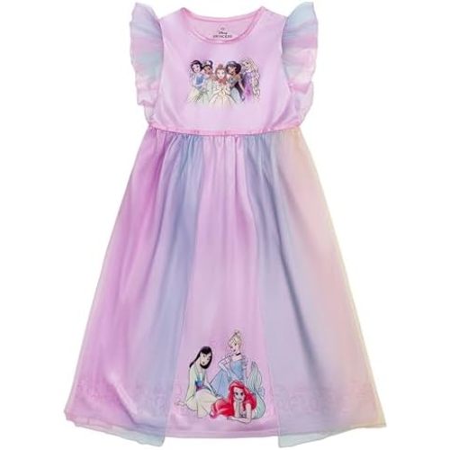 Disney Girls' Princess Dress Nightgown, Fantasy Gown, Soft & Cute Pajamas for Kids