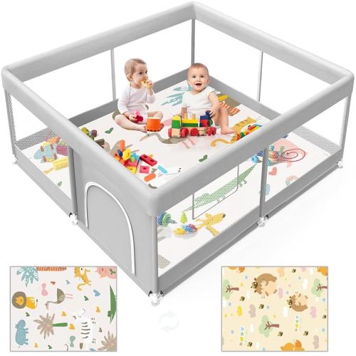 Baby Playpen with Mat, 50x50 Inch Playpen with Mat Waterproof for Babies and Toddlers Play Pen Playards Safety Gate Fence Active Center Indoor