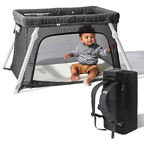 Lotus Travel Crib - Backpack Portable, Lightweight, Easy to Pack Play-Yard with Comfortable Mattress - Certified Baby Safe