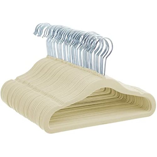 Amazon Basics Kids Velvet, Non-Slip Clothes Hangers, Beige - 1 Count (Pack of 50) - 11" - 50-Pack