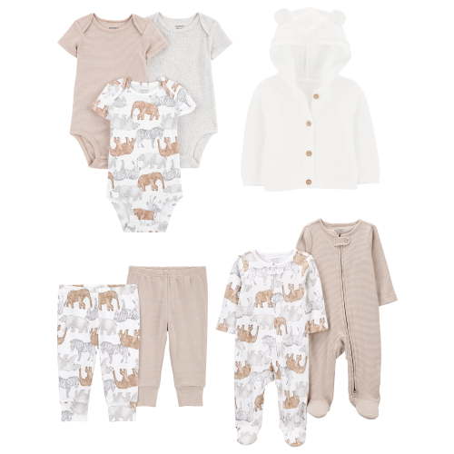 Carter's Child of Mine Baby Unisex Bodysuits, Pant and Cardigan Outfit Set, 8-Piece, Sizes Preemie-6/9 Months