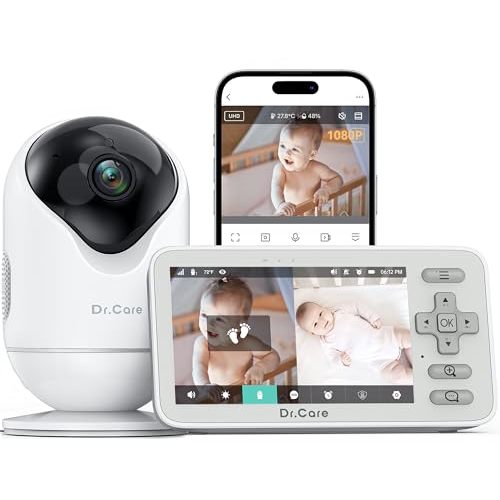 Dr.Care VistaView Lite Smart WiFi Baby Monitor - 4” 720P Split Screen & 1080P Camera App Control, Motion Alerts, HD Night Vision, 3000mAh Battery, 2-Way Talk, Multi-User, Triple Security, 1000ft Range