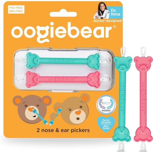 oogiebear: Baby Nose Cleaner & Ear Wax Removal Tool - Safe Booger & Earwax Removal for Newborns, Infants, Toddlers - Dual-Ended - Essential Baby Stuff, Diaper Bag, Raspberry & Seafoam with case