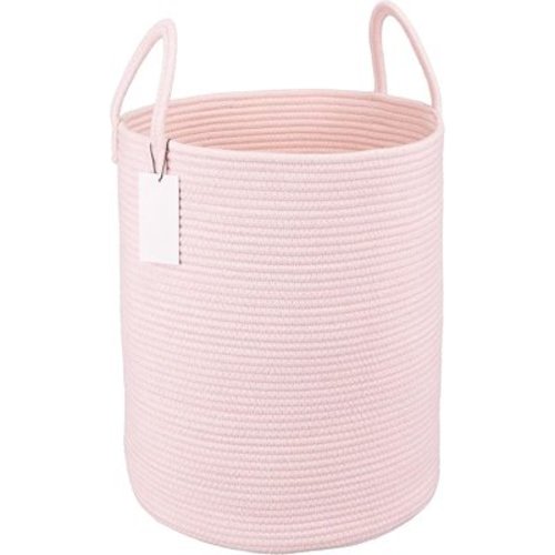 Cotton Rope Laundry Basket Hamper for Girls Kids Baby Nursery Hamper Bin Woven Storage Basket for Living Room Girls room Boho Tall Rope Baskets for Blanket Toys Large light pink