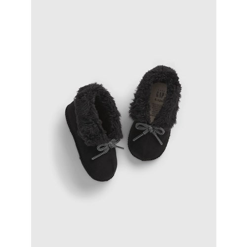 Baby Furry Booties in true black, size: 6-12 M