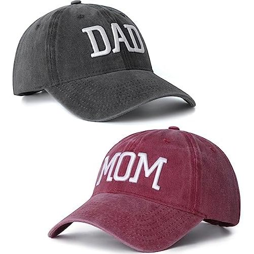 Mom and Dad Hats Set of 2 Pcs Embroidered Adjustable Baseball Caps Gift for Parents Couples Classic Mom Dad Gifts Hat