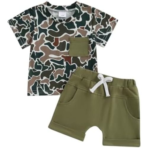 Engofs Toddler Baby Boy Clothes Summer Outfit Short Sleeve Tractor Letter Print T Shirt Shorts Set