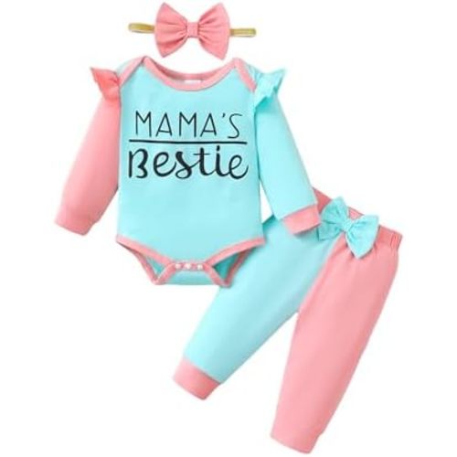 Mioglrie Baby Girl Clothes Newborn Girl Outfits Infant Color Block Pants Set with Headband 0 3 6 9 12 18 Months