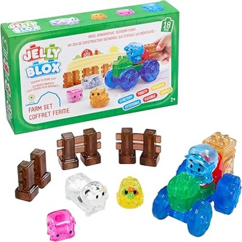 Jelly Blox Farm Set | Includes 18 Pieces | Toddler & Preschool Building Blocks Kids Can Squeeze, Stretch, Squish | Safety Tested & Ouch-Free | Tactile, Sensory Play for Ages 2+