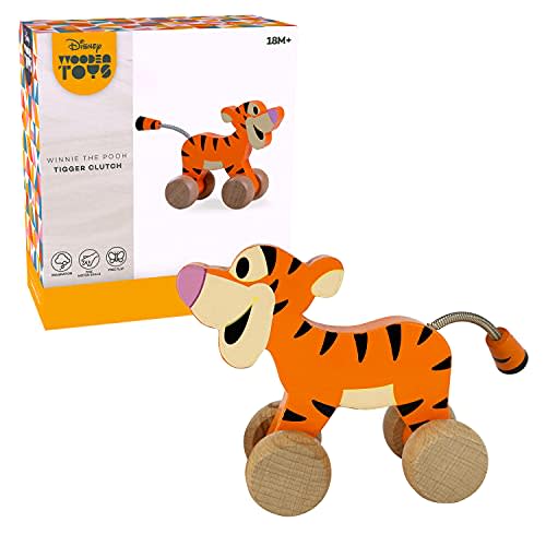 Just Play Disney Wooden Toys 6.5-inch Tigger the Tiger Clutch Toy, Classic Look, Winnie the Pooh, Kids Toys for Ages 18 Month