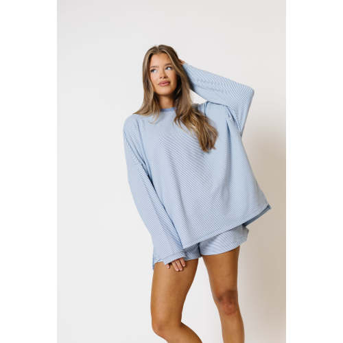 Campbell Striped Fleece Shorts in Micro Nantucket Blue