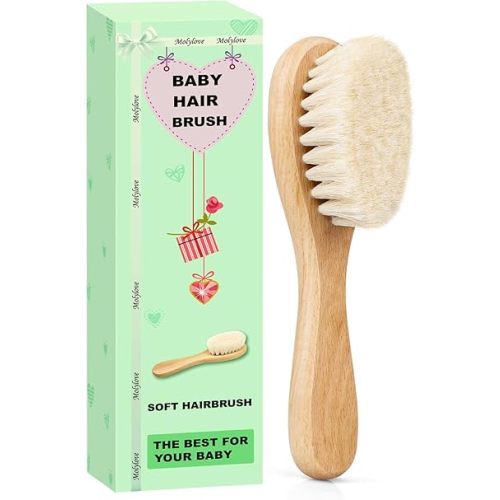Baby Hair Brush, Wooden Goat Bristles Hair Brush for Newborns & Toddlers, Ideal for Cradle Cap, Perfect Baby Registry Gift, Hypoallergenic, 1 Count