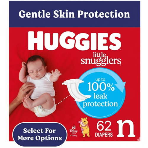 Huggies Little Snugglers Baby Diapers, Size Newborn  62 Count