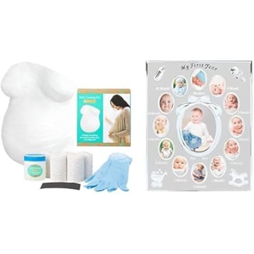 Kate & Milo and Tiny Ideas Pregnancy and Baby Keepsake Bundle - Belly Casting Kit & First Year Picture Frame