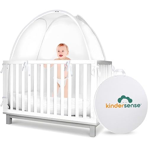 KinderSense® - Baby Safety Crib Tent - Premium Toddler Crib Topper to Keep Baby from Climbing Out - See Through Mesh Crib Net - Mosquito Net - Pop-Up Crib Tent Canopy
