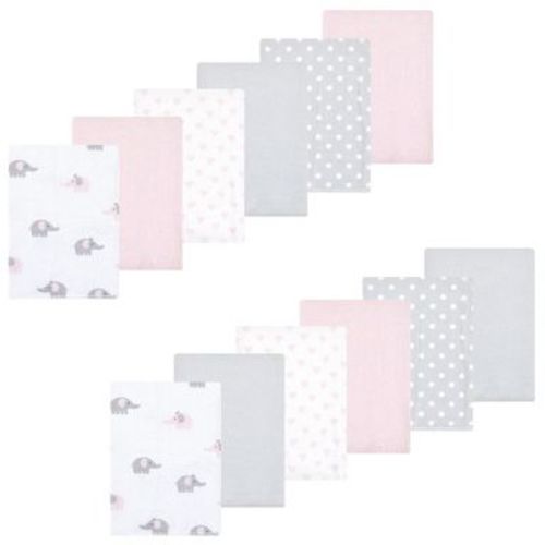 Luvable Friends Hudson Baby Flannel Burp Cloths 12pk, Elephant Serenity Pink