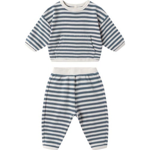 Stripe Waffle Knit Organic Cotton Sweatshirt & Joggers Set, 6-12M