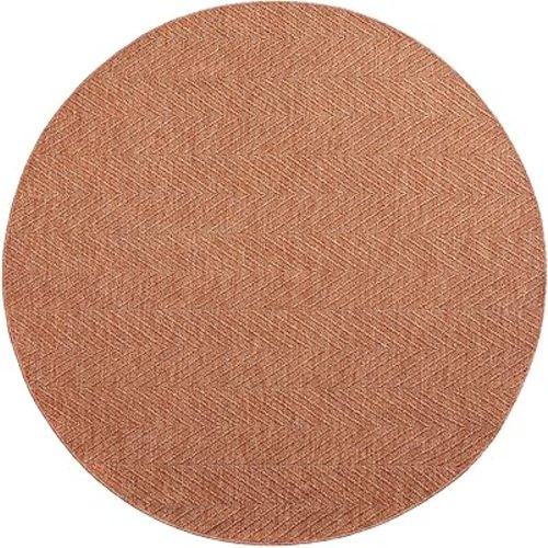 TOWN & COUNTRY BASICS Pax Herringbone Textured Solid Everwash® Washable Area Rug, Low Pile, Non-Slip Backing, Easy Clean Pet & Family Friendly Rug, Rust, 5' Round