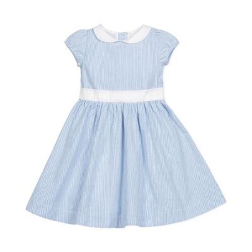 Hope & Henry Girls' Short Sleeve Seersucker Dress with Peter Pan Collar, Infant