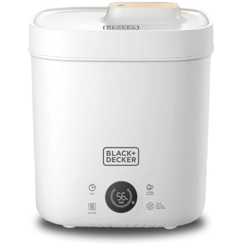 AED 129 (NOT 129 USD) BLACK+DECKER Digital Humidifier, 110W 4L Capacity for Large Rooms up to 40m2, Touch Control, LED Display, Warm Mist, Auto Shutoff, Easy Clean Square Tank, Modern Wooden Finish, White - HM4250-B5 : Amazon.ae: Kitchen