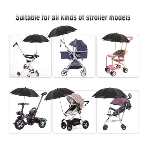 Clip-On Stroller Umbrella, Universal Baby Stroller Parasol with Clamp 360° Adjustable and UV Protection, Chair Umbrella Fixing Device, for Beach Chairs, Baby Strollers yushan - Black