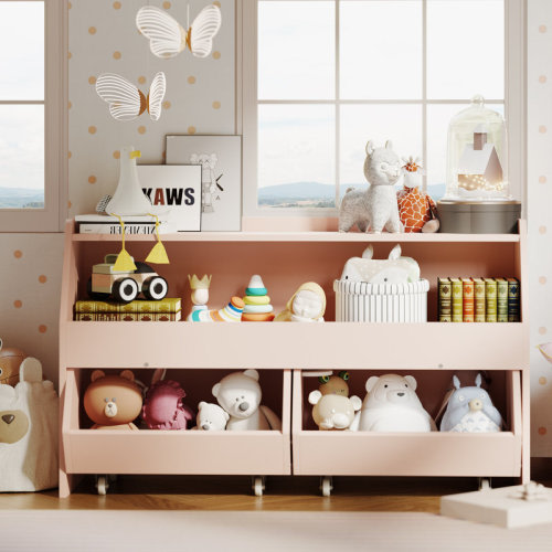 Ebern Designs Toy Storage Cabinet with Drawers and Wheels – Kids Organizer Shelf for Nursery, Playroom, or Bedroom | Wayfair