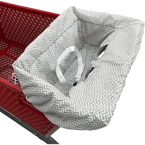 Portable Shopping Cart Cover, High Chair and Grocery Cart Covers for Babies, Kids, Infants & Toddlers, Attached Carry Bag (Gray Chevron)