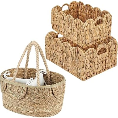 FairyHaus Scalloped Basket 2Pack & Wicker Diaper Caddy
