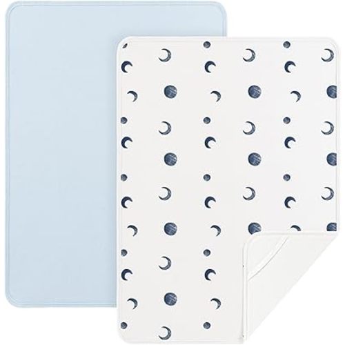 Baby Changing Pad Portable Travel Changing Pad 2 Pack, Foldable Changing Mat 35 * 29.5 inch Absorbent and Soft Changing Mat Diaper Bag Essentials - Blue&Blue Moon