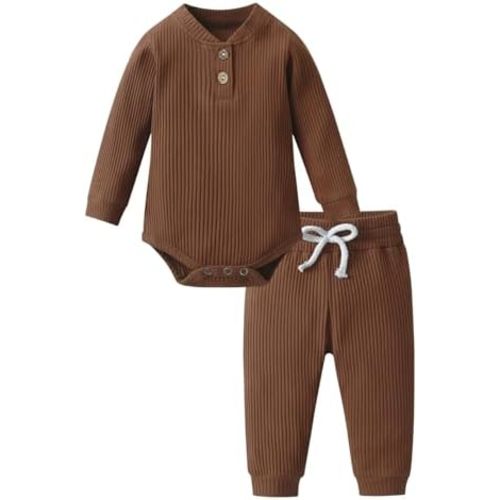 Derouetkia Newborn Baby Boy Girl Clothes Ribbed Cotton Long Sleeve Romper and Pants Outfits Set