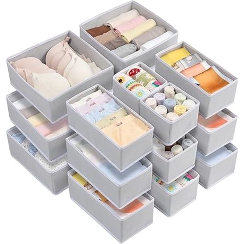 Vtopmart 18 Pack Drawer Organizer for Clothes, Dresser Drawer Organizer Bins, Foldable Fabric Closet Drawer Dividers, Underwear Storage Organizers for Baby Clothes, Bra, Socks, Ties, Scarf