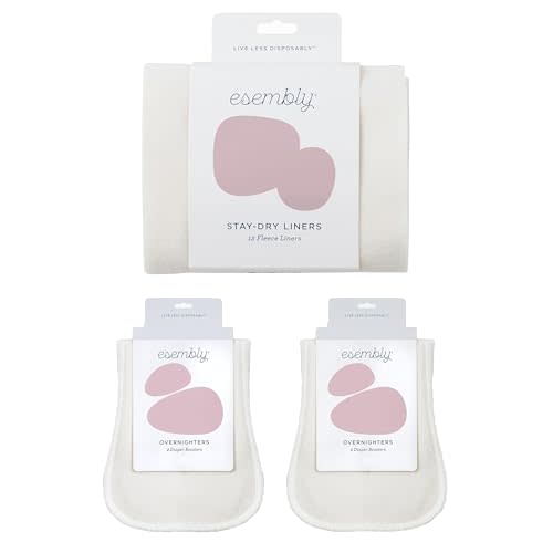 Esembly Stay-Dry and Nighttime Essentials Bundle | Stay-Dry Fleece Diaper Liners (12-Pack) and Overnighters (4-Pack)