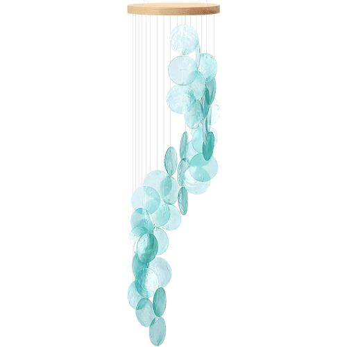 Wenqik Sea Glass Shell Wind Chimes for Outside Seaglass Capiz Windchime Spiral Wind Chimes for Women Beach Holiday Summer Gift Indoor Outdoor Home Housewarming Garden Decor(Blue)