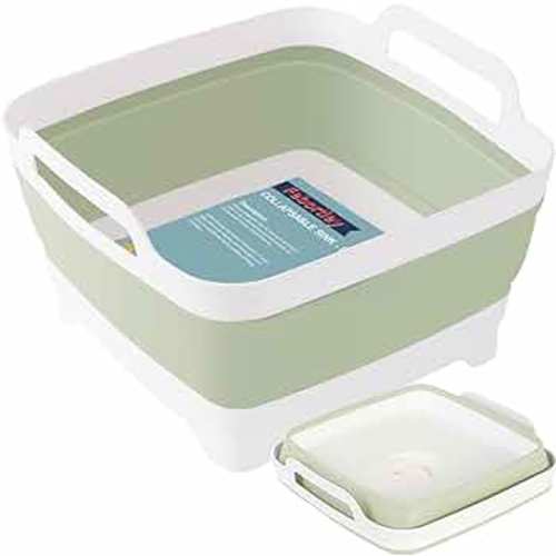 Collapsible Wash Basin 9L-Dish Pans for Washing Dishes in Sink Washing Basin with Drain Plug-Multiuse Foldable Sink Tub Dish Washing Tub Portable Sink
