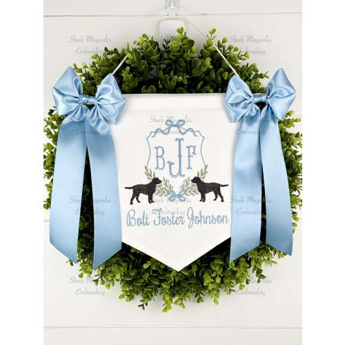Labrador Retriever Embroidered Baby Banner Boy Nursery Decor Personalized Baby Name Sign Custom Name Bespoke Keepsake Dog Baby Shower Gift