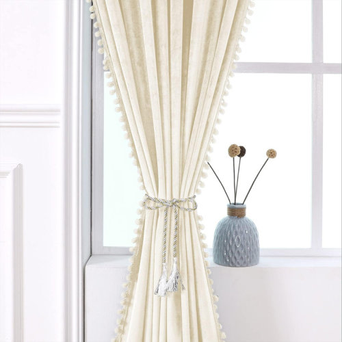 Dakota Fields Ortraud Pom Pom Room Darkening Velvet Curtains with Back Tab and Rod Pocket | Wayfair