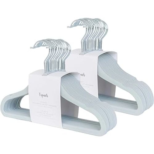 3 Sprouts Velvet Baby Hangers - Non-Slip, Durable Infant Toddler Kids Hangers - Baby Clothes Hanger for Closet - Cintres Pour Bebe - Pack of 30 - Blue