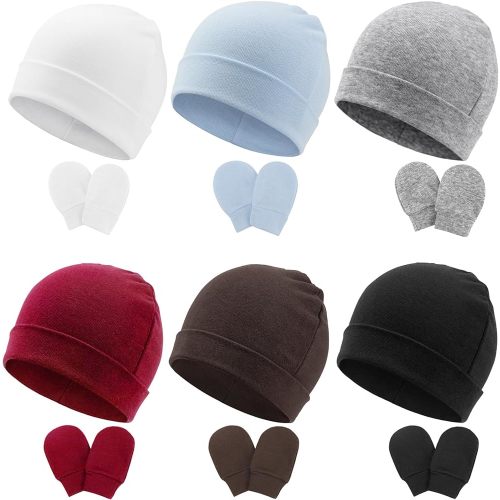 BQUBO Baby Hats and Mittens Infant Cotton Beanie Gloves No Scratch Set Newborn Hospital Hat for Boys Girls