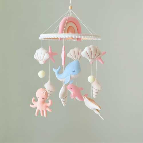 Handmade Ocean Baby Mobile, Pastel Felt Sea Animals Nursery Decor