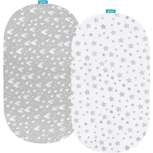 Bassinet Sheets Fit for Chicco Close to You 3-in-1 Bedside, Baby Trend Lil Snooze Deluxe III for Twins Bassinet and Delta Children Classic Wood Bedside, 100% Jersey Knit Cotton Sheets, Grey Print