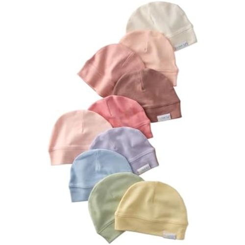 Butterblu Charlie 10-Pack Caps 100% Organic Cotton Beanie Hats for Newborn Baby Boys & Girls, Sunset Haze Rainbow, One Size