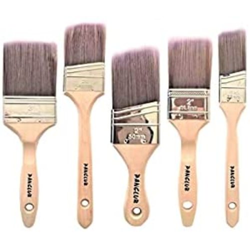PANCLUB Paint Brushes for Walls I Paint Brush Set 5 Pcs I Thick Wood Handle I 2 inch, 3 inch Flat and 1.5 inch, 2.5 inch Angled and 2 inch Shortcut Angle Sash I for Professional Results On Wall, Trim