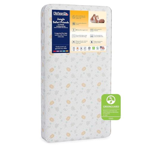 Kolcraft Colchón para cuna y colchón para cama infantil | BabyPedic Colchón antibacteriano de 2 etapas para cuna, colchón de cuna impermeable extra firme - Animales de safari en la selva