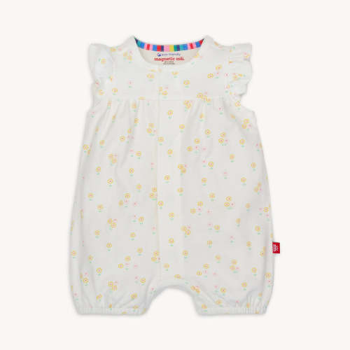 evangeline organic cotton magnetic ruffle sleeve romper