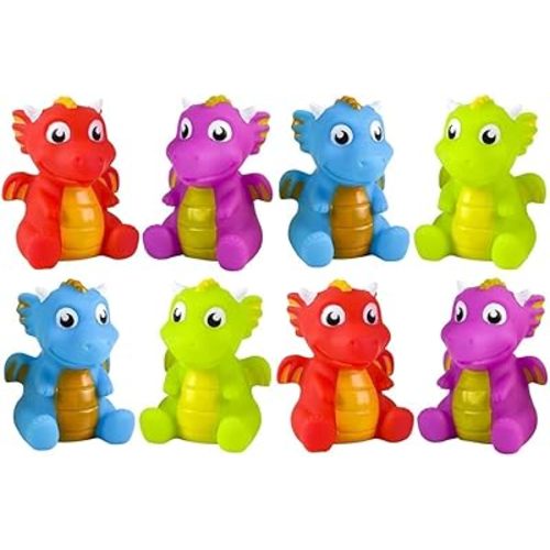 Rubber Dragon Toys | 12 Pack | 3 Inch Water Squirting Bright Colors