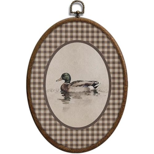 Mallard Duck Oval Wall Decor, Farmhouse Lake Brown Gingham Cottage Core Wall Decor, Cottage Core Home Decors, Waterproof Hanging Vintage House Decors for Living Room Bedroom Bathroom Kitchen, 31